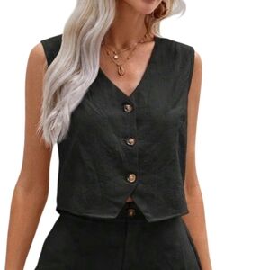 Emery Rose Women's Vest Black Size L Cotton Casual Button Front